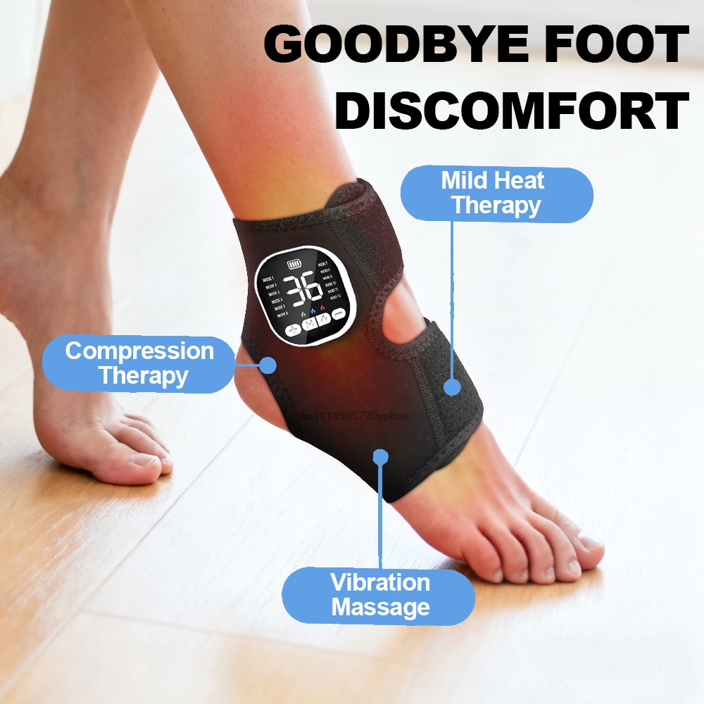 Ems Foot Massager - เครื่องนวดข้อเท้าไฟฟ้า EMS เครื่องนวดเท้าและข้อเท้า 36 โหมดการสั่นสะเทือน แผ่นประคบร้อนบรรเทาอาการปวดข้อเท้า