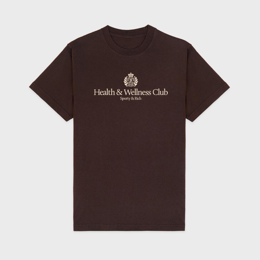 Health Wellness Club - เสื้อยืดสไตล์เรโทรพิมพ์ลายตัวอักษรคลับสุขภาพฤดูร้อน 2026 แขนสั้นทรงหลวมสีน้ำตาล คอกลม ใส่ได้ทั้งชายและหญิง สไตล์ลำลอง