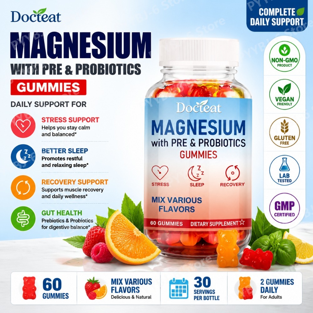 Health Wellness Gummies - แมกนีเซียมกัมมี่ ผสมพรีและโปรไบโอติกส์ บำรุงสุขภาพประจำวัน ช่วยผ่อนคลายและปรับสมดุล ดูแลสุขภาพทางเดินอาหาร 60