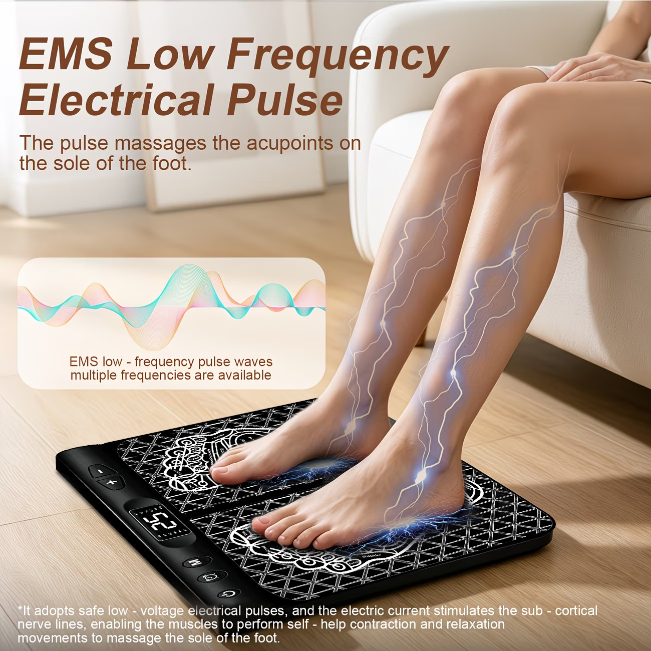 Ems Foot Massager - แผ่นนวดเท้า EMS - แผ่นกดจุดด้วยคลื่นความถี่ต่ำพร้อมรีโมทควบคุมความแรง สำหรับบรรเทาอาการปวด บำบัดการไหลเวียนโลหิต