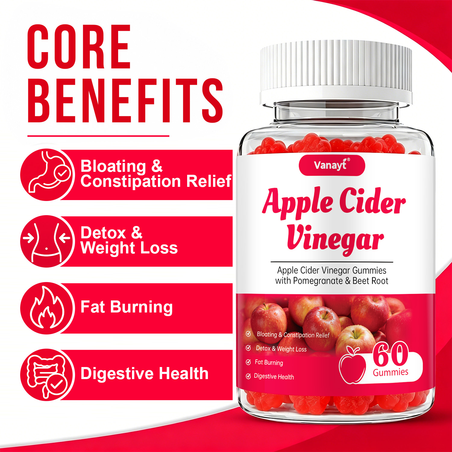 เยลลี่น้ำส้มสายชูหมักแอปเปิ้ลผ - Health Wellness Gummies บทวิจารณ์และราคา